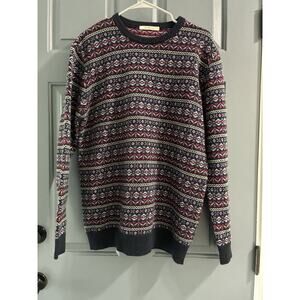 WOOLOVERS 100% Lambswool Crew Neck Navy Fair Isle Sweater Mens Size Large